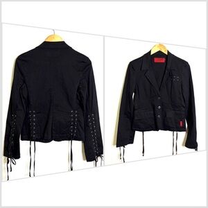Tripp nyc Grommet Lace up Black Blazer jacket sz L vintage goth emo women’s